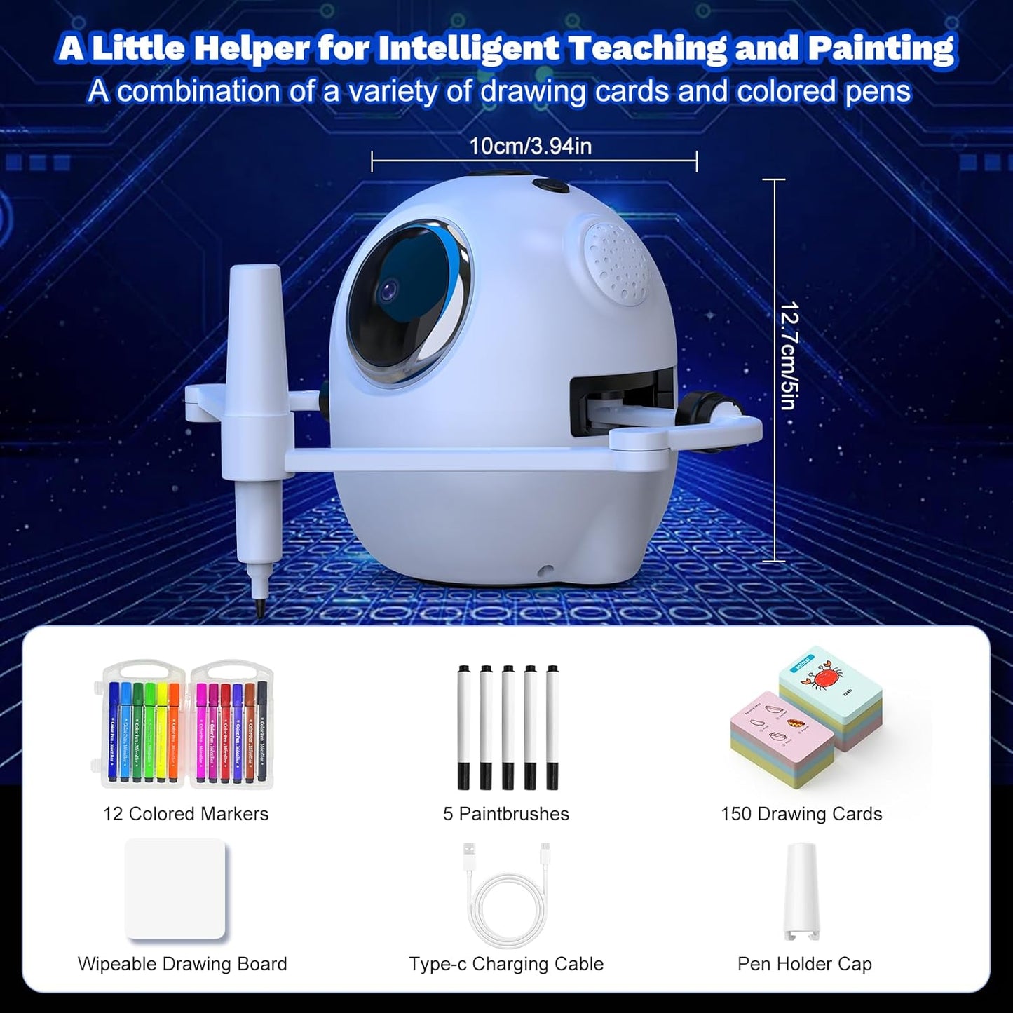 Drawing Robot for Kids with 150 Cards, Camera Recognition Interactive Educational Drawing Kit for Kids, Montessori Painting Learning Toys for 3-8 Year Old Boys Girls Birthday Party Gift
