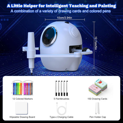 Drawing Robot for Kids with 150 Cards, Camera Recognition Interactive Educational Drawing Kit for Kids, Montessori Painting Learning Toys for 3-8 Year Old Boys Girls Birthday Party Gift
