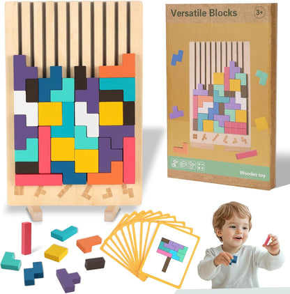 Wooden Stacking Puzzle Toy, 3D Colorful Wood Russian Blocks Puzzle Games Brain Teasers Montessori Toys for Toddler Kids 3 4 5 6 7 Years Old Boys Girls (Colorful B)