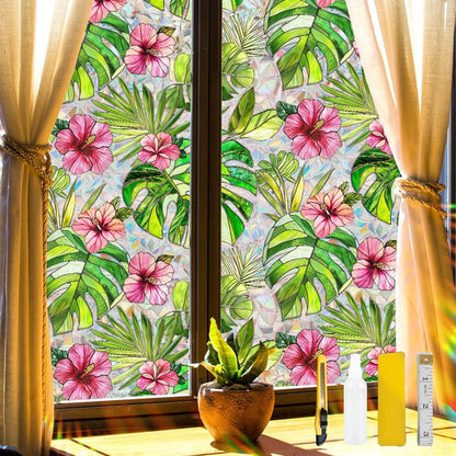 Flower Stained Glass Window Film Decorative Static Cling Stickers Sun Blocking Privacy Decals for Home Car White Lily