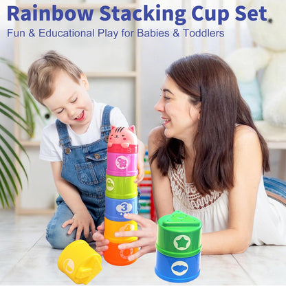 WEEJOYGAM Baby Stacking Cups, Nesting Stacking Toys for Toddlers 1-3 with Light and Sound, Montessori Toys for 1 Year Old Babies 6-12 12-18 Months Easter Gift Color Stack Bath Beach Blocks Rainbow Set