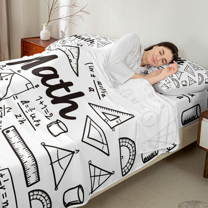 Erosebridal Science Theme Bed Sheets Set Full Size for Boys Girls Chemistry Periodic Table Print Sheet Set Chemical Subject Theme Sheets Teens Kids Math Science Atyle Fitted Sheet 4 Pcs