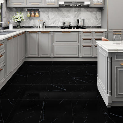 Wallercity White Marble Peel and Stick Vinyl Floor Tiles 6-Pack 12x12 Inches Self Adhesive Waterproof Flooring Planks for Bathroom Kitchen Bedrooms Stick on Floor Tiles Laminate Sheets Vinyl Flooring