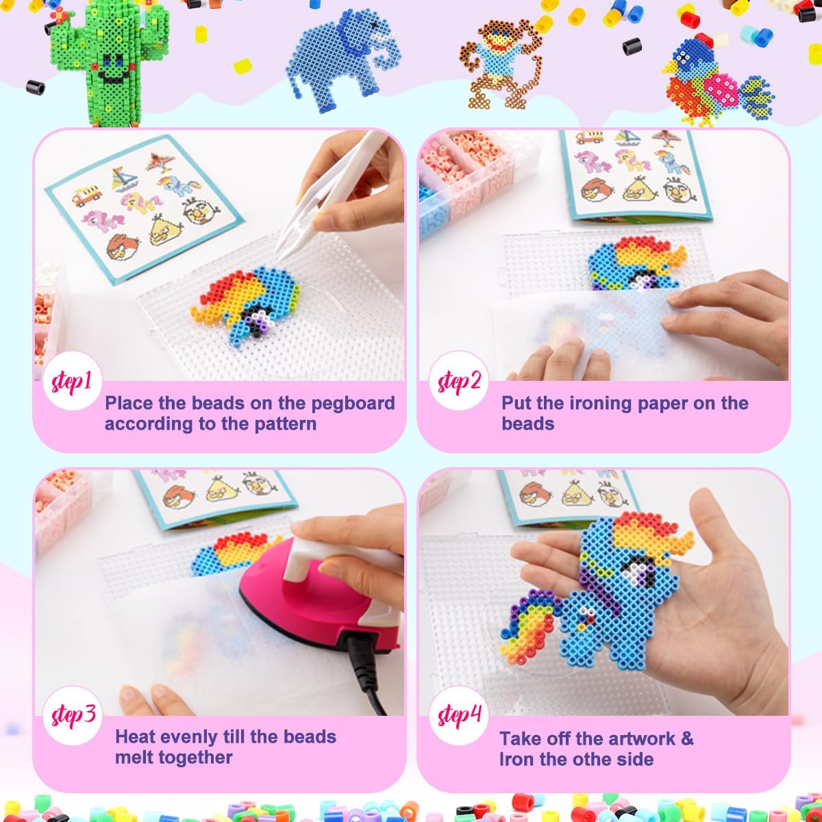 Meland Fuse Beads - 24000pcs Fuse Beads Kit for Kids, 24 Color 5MM Iron Beads Set with 4 Fluorescence Color, 6 Pegboards - Craft Kits Gifts for Birthday Christmas
