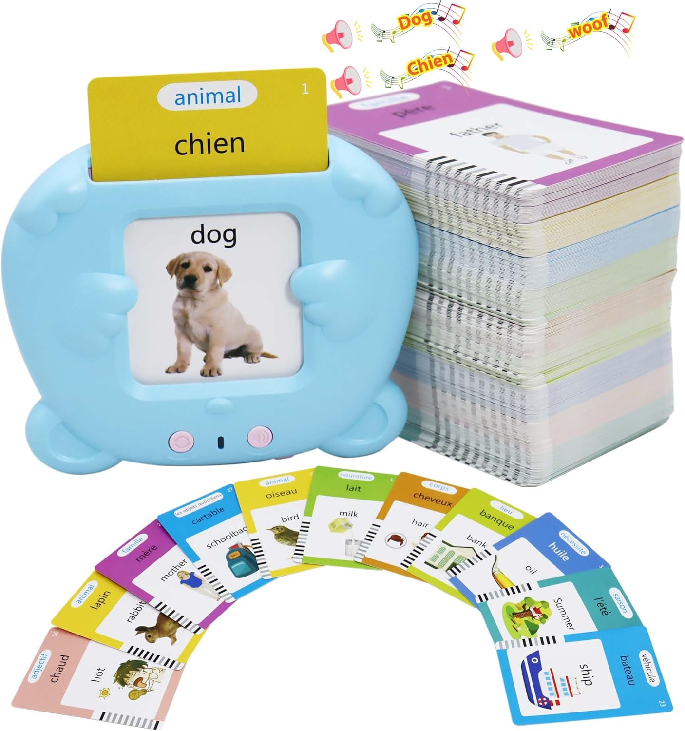 Spanish & English 510 Words Alphabet Bilingual Talking Flash Cards for 3-8 Years Toddlers, Pocket Speech Buddy Therapy Autism Toys, Educational Learning Interactive Toy for Boys Girls Kids Gifts Blue