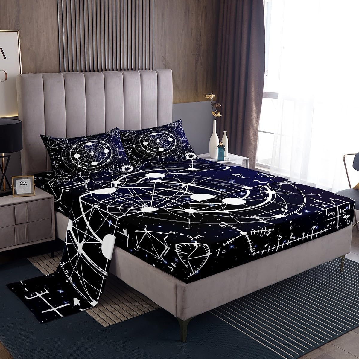 Erosebridal Science Theme Bed Sheets Set Full Size for Boys Girls Chemistry Periodic Table Print Sheet Set Chemical Subject Theme Sheets Teens Kids Math Science Atyle Fitted Sheet 4 Pcs