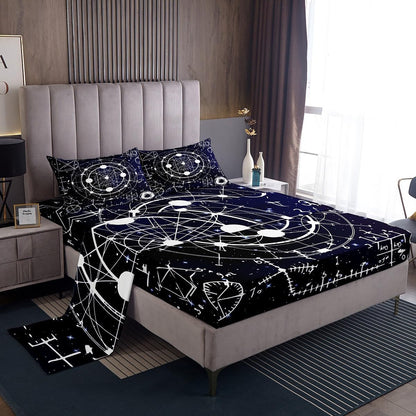 Erosebridal Science Theme Bed Sheets Set Full Size for Boys Girls Chemistry Periodic Table Print Sheet Set Chemical Subject Theme Sheets Teens Kids Math Science Atyle Fitted Sheet 4 Pcs
