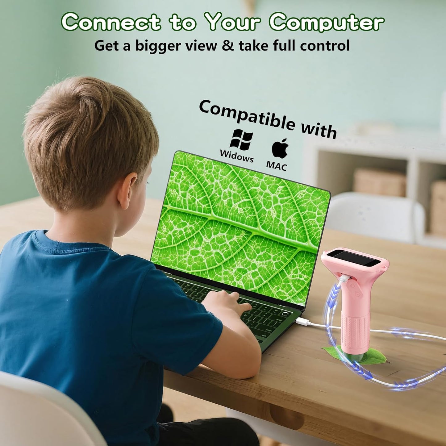 Odatay Microscope for Kids with 12 Slides, 100X-1000X 1080P Digital Handheld Kids Microscope, Mini Portable Pocket Miniscope Science Toys Gifts for 3+ 4 5 6 7 8 9 10 11 12 Year Old Boys Girls, Blue
