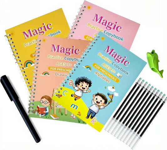 3D Magic Grooved Writing Practice Books for Kids 3-5 4-8, Reusable Groove Handwriting Books with Disappearing Ink, Preschool Learn to Write Tracing, Kindergarten Homeschool Classroom (4 PACK )