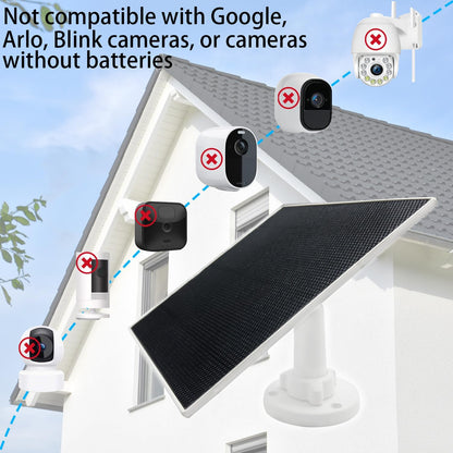 5W Solar Panel Designed specifically for Outdoor Security Cameras IP65 Waterproof Rating Equipped with a 9.8-Foot Cable (Supports USB-C/Micro USB/DC 3.5 x 1.35 mm connectors)