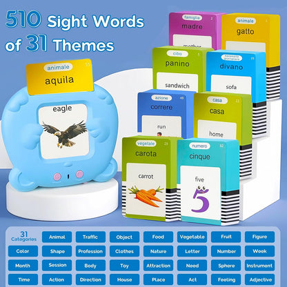 Bilingual English Flash Cards - Korean Talking Flash Cards, 510 Sight Words 31 Themes, Pocket Speech for Toddlers 3-12, Autism Sensory Toys, Preschool Learning Activity (Korean, Pink)