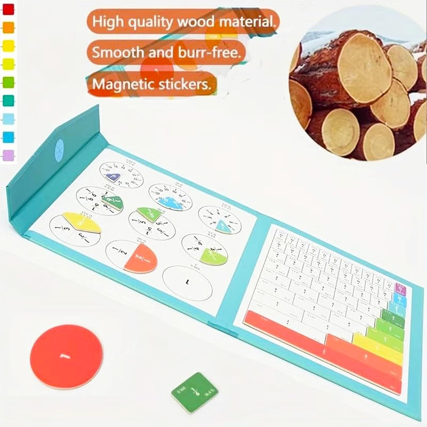 Magnetic Fraction Demonstration Book, 102PCS Magnetic Fraction Tiles, Fraction Manipulatives, Score Disk Demonstrator Math Puzzle Manipulatives for Elementary School, Learning Toys Set for Kids