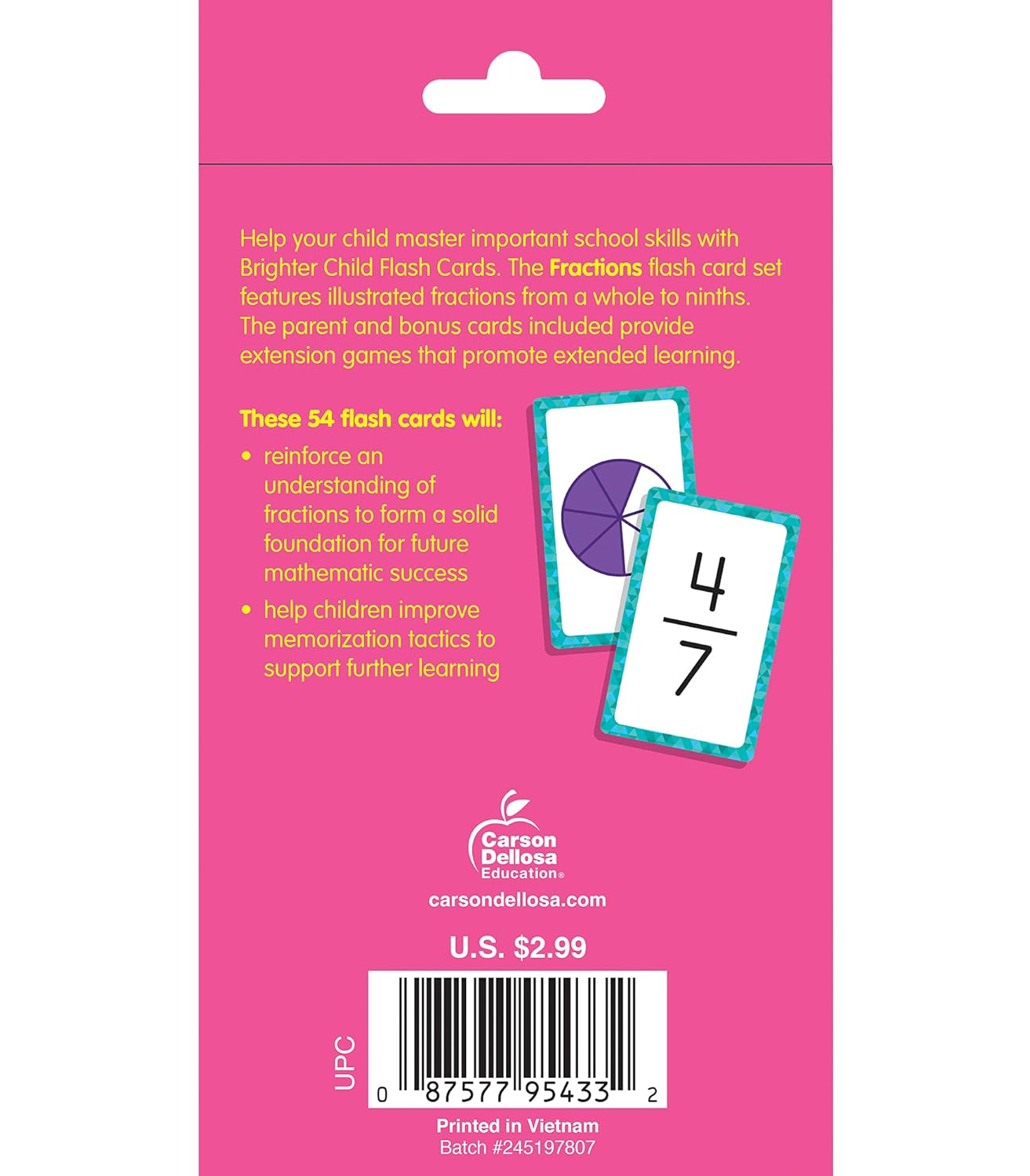 Carson Dellosa 54 Fractions Flash Cards, 3rd and 4th Grade Mathematics Flashcards Covering Whole Numbers to Ninths Facts, Math Games for Kids Ages 8 and Up