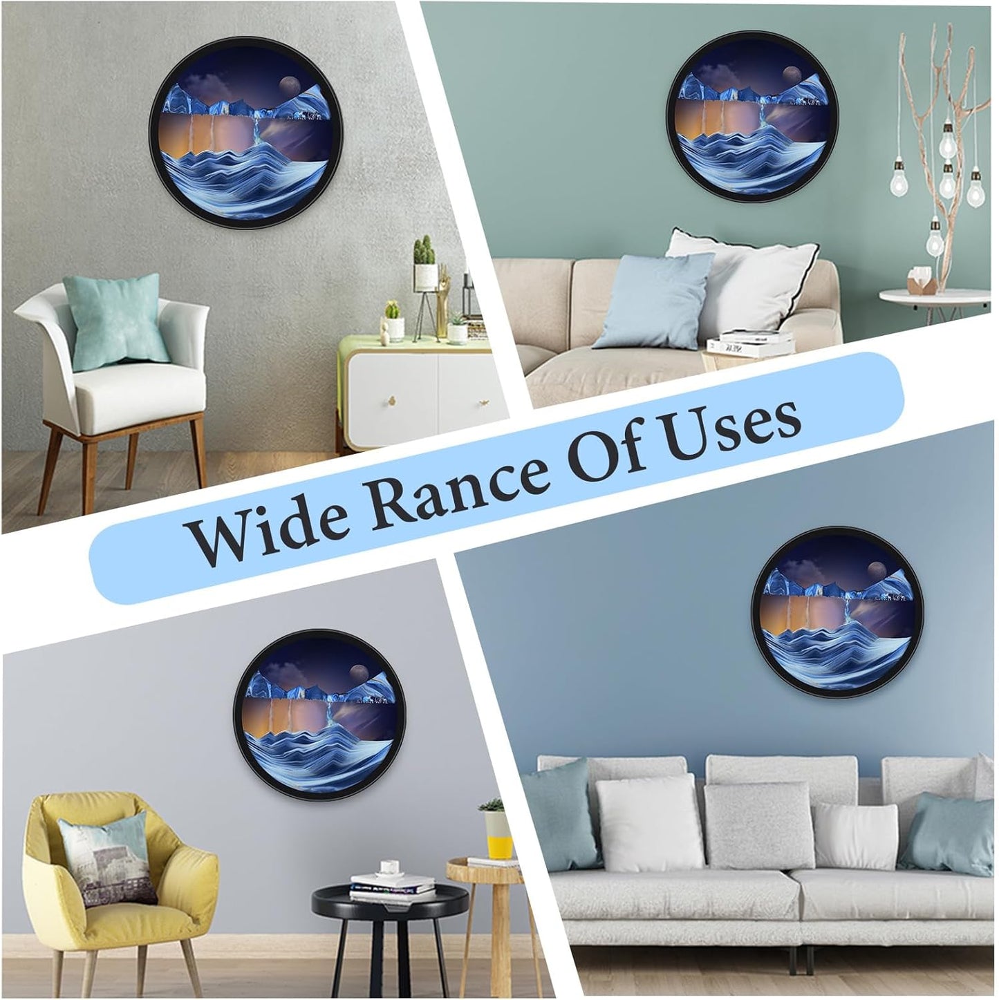 17.3" Moving Sand Art, 3D Sand Art Pictures Deep Sea Sandscape Living Room Decoration, 360° Rotate, Glass Crafts Solid Wood Frame, Relaxing Mood Home Office Work Wall Art Decor