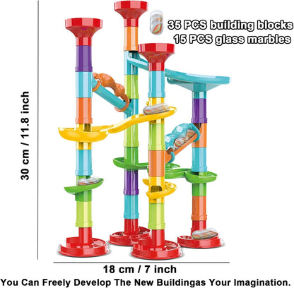 50 PCS Marble Toy Premium Set,STEM Educational Building Block Toy,Marble Track Race Set with 15 Glass Marbles for Boys & Girls,Construction Building Blocks Toys for Kids