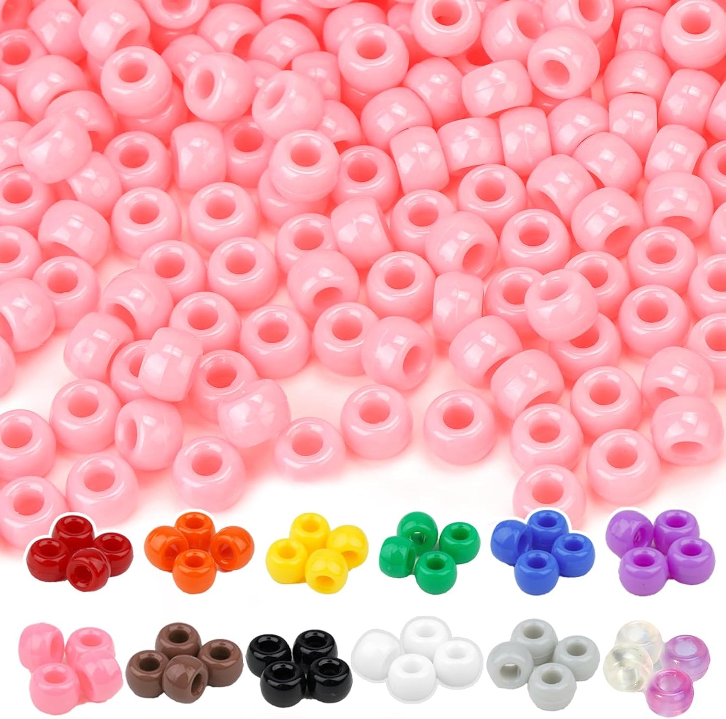 Dowsabel Brown Pony Beads Bulk 1000 Pcs 6x9mm, Large Hole Kandi Hair Beads for Braids Bracelets, DIY Friendship Bracelets Necklaces Jewelry Making Crafts and Gifts