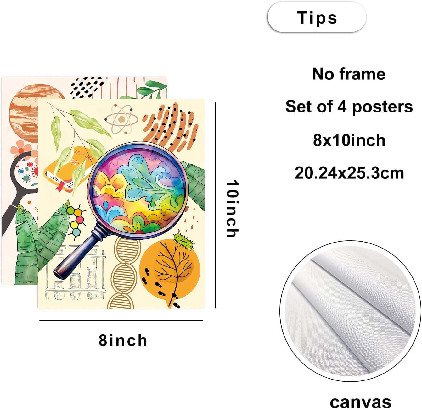 ZHAXFA Science Wall Art Canvas Prints,Biochemical Science Art poster,Microbiology Chemistry Wall Prints,Boho Classroom Wall Art,School Laboratory Decoration Set of 4 (Unframed 8x10 inches)