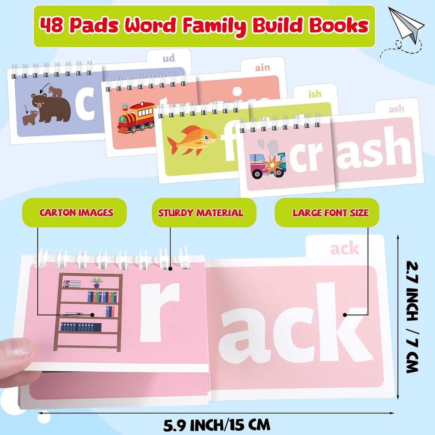 party greeting 48 Word Family Build Book Read and Rhyme Flip Activity Book ABC Vocabulary Flash Cards Kindergarten Sight Word Learning Activities Learn to Read Games for Kids Homeschool Supplies