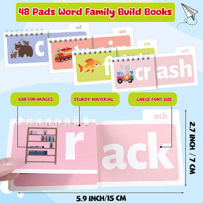 party greeting 48 Word Family Build Book Read and Rhyme Flip Activity Book ABC Vocabulary Flash Cards Kindergarten Sight Word Learning Activities Learn to Read Games for Kids Homeschool Supplies