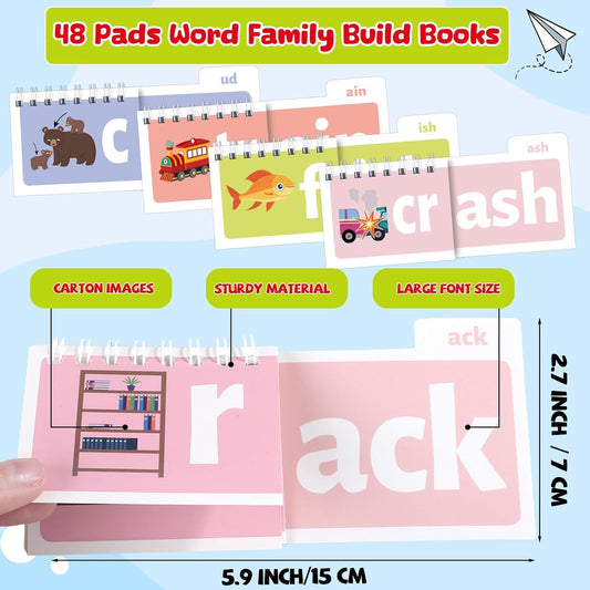 party greeting 48 Word Family Build Book Read and Rhyme Flip Activity Book ABC Vocabulary Flash Cards Kindergarten Sight Word Learning Activities Learn to Read Games for Kids Homeschool Supplies