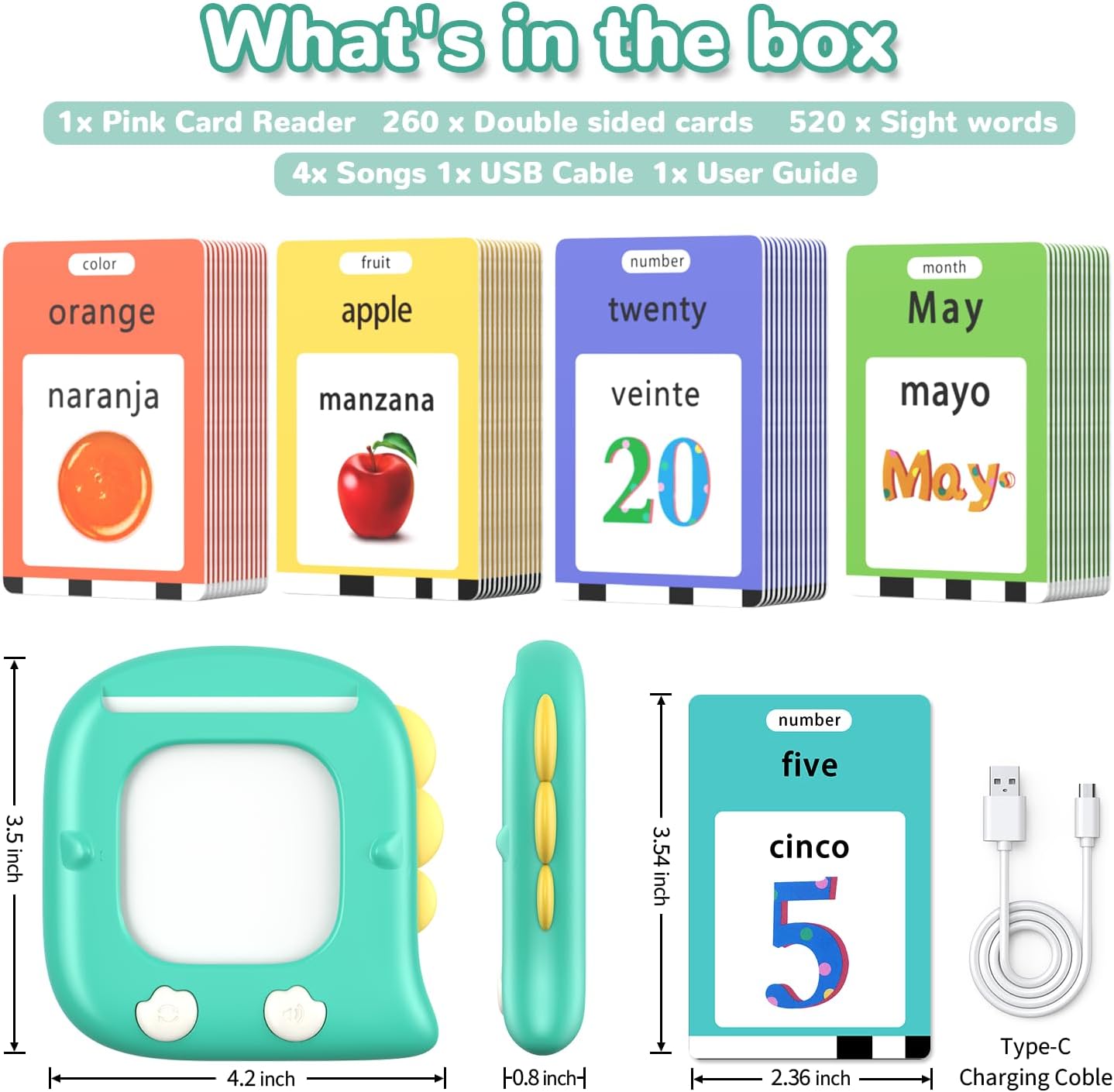 Kidzdo Dinosaur Sight Words Talking Flash Cards for 2 3 4 5 6 Years Old Boys and Girls, Easter Stuff Birthday Gifts for Toddler, Pocket Speech Learning Toys Helps Language Delay Kids, Green