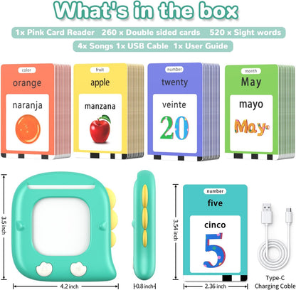 Kidzdo Dinosaur Sight Words Talking Flash Cards for 2 3 4 5 6 Years Old Boys and Girls, Easter Stuff Birthday Gifts for Toddler, Pocket Speech Learning Toys Helps Language Delay Kids, Green