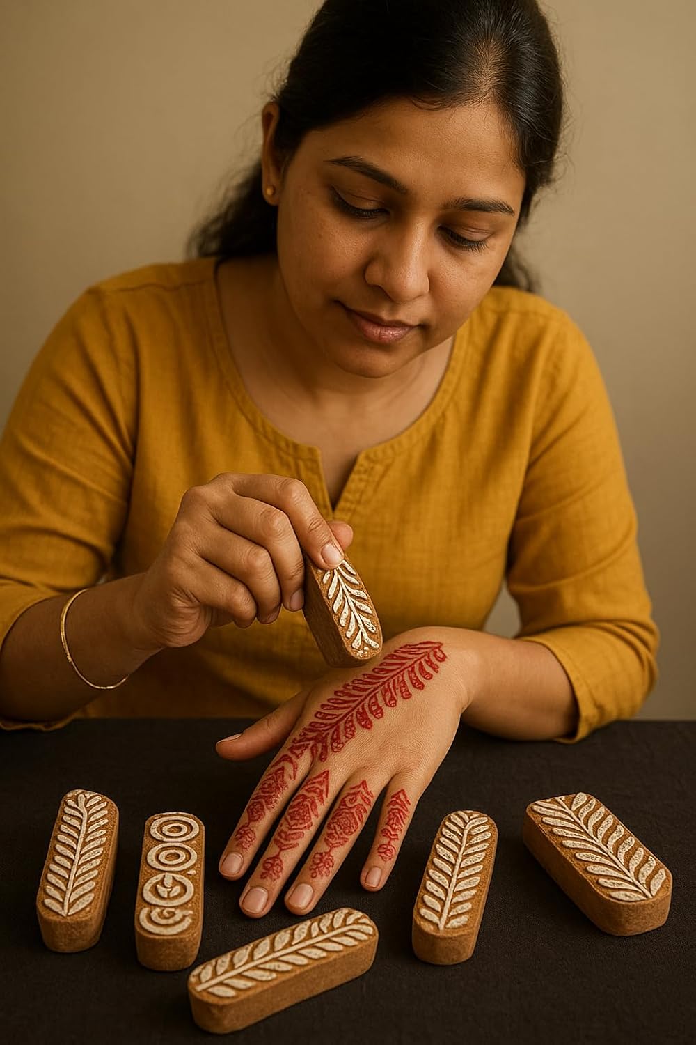 AnNafi® Mehendi Print Blocks| Border Pattern Wooden Stamps (Set of 10)| Fabric Wooden Stamps Border Pattern Printing Blocks| Designer Craft for Mehandi Textile Pottery Saree Border Canvas Painting |