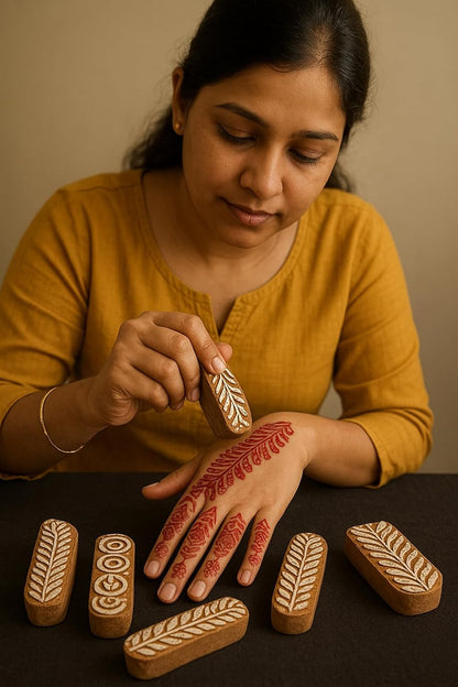 AnNafi® Mehendi Print Blocks| Border Pattern Wooden Stamps (Set of 10)| Fabric Wooden Stamps Border Pattern Printing Blocks| Designer Craft for Mehandi Textile Pottery Saree Border Canvas Painting |