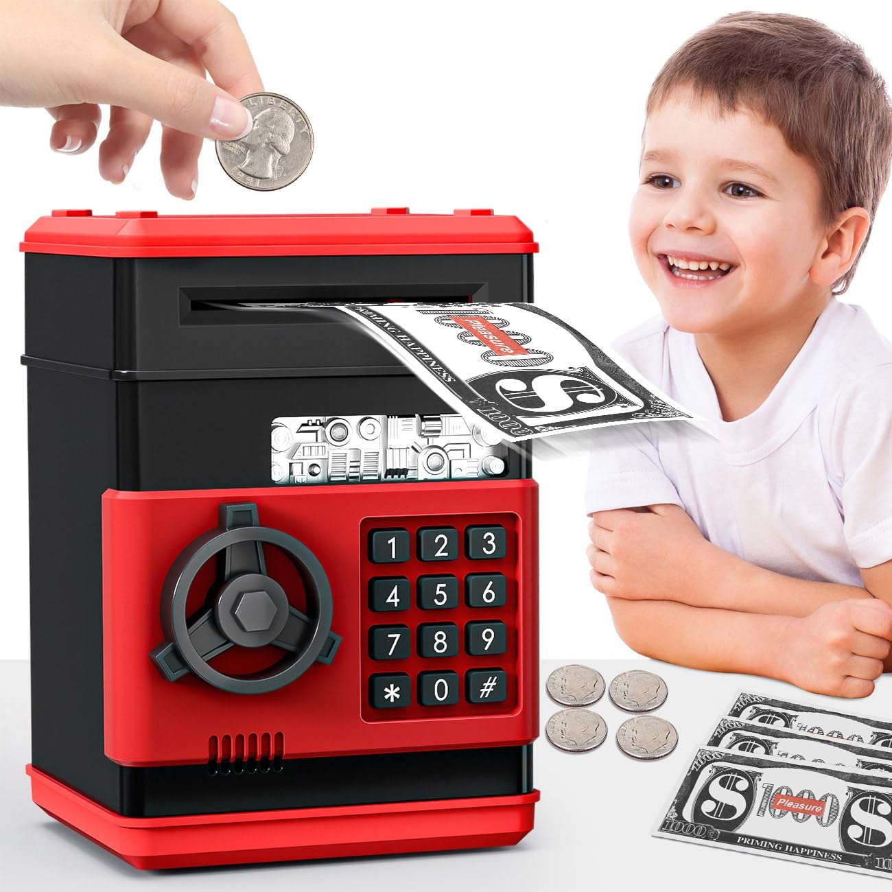 Kids Piggy Bank for Girls - Toys for 5 6 7 8 9 10 Year Old Girl Birthday Gifts - Electronic Piggy Bank ATM Machine Money Safe for Kids Toys Age 6-8-10