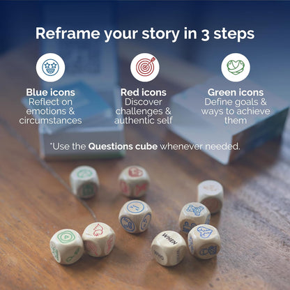 metaFox Coaching Cubes for Storytelling - Engage, Learn and Grow - Mindfulness Dice use as Therapy Materials, School Counselor Supplies, Learning Resources Cubes and Indoor Games for Adults