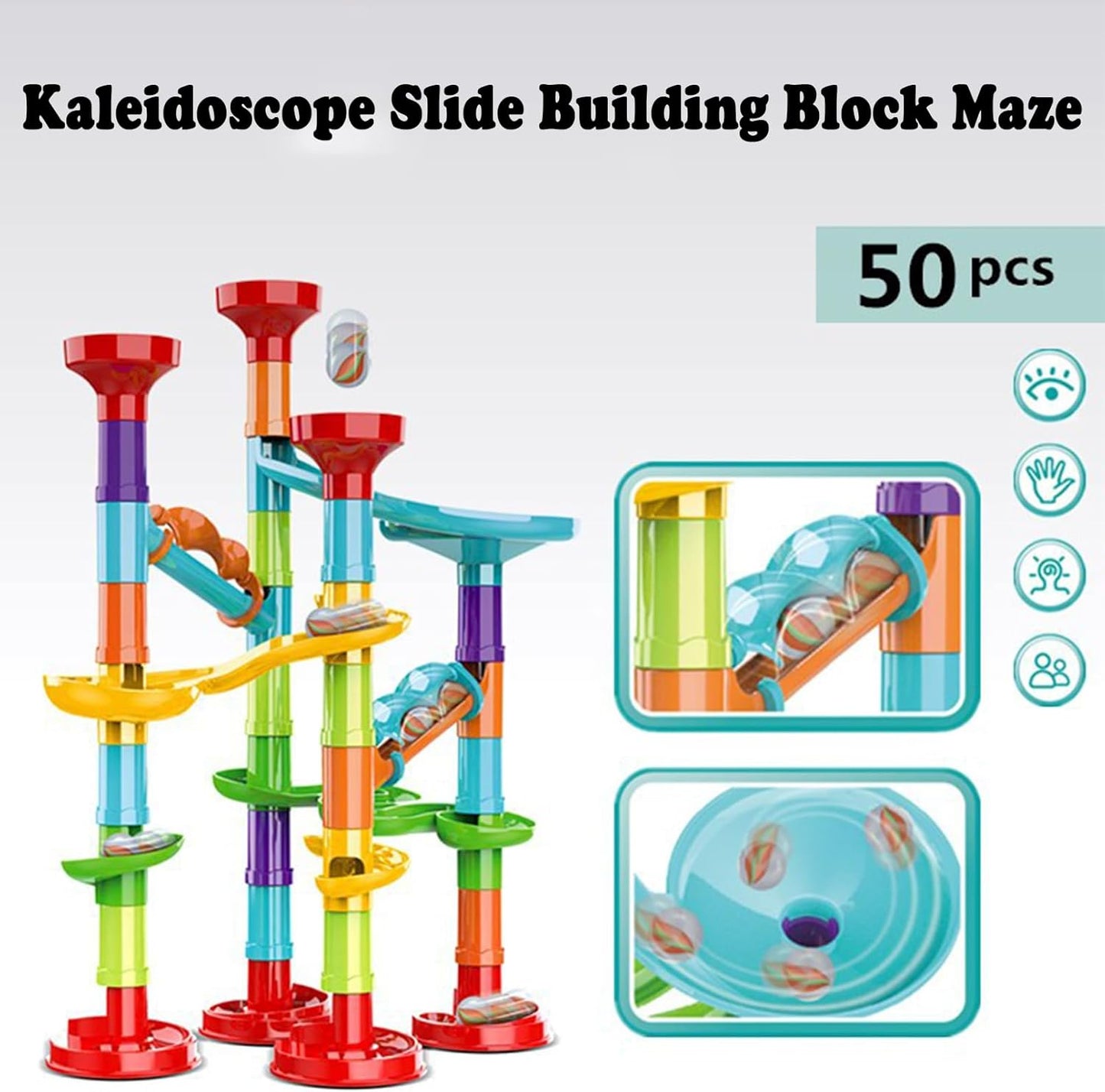 50 PCS Marble Toy Premium Set,STEM Educational Building Block Toy,Marble Track Race Set with 15 Glass Marbles for Boys & Girls,Construction Building Blocks Toys for Kids