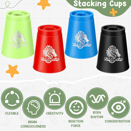 Libima 48 Pcs Sports Stacking Cups Set Stacking Cup Classic Games Speed Training Game for Boy Girl Adult Family Party Challenge Competition Travel Gift, 4 Colors (Blue, Green, Black and Red)