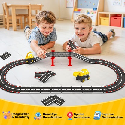 104 PCS Magnetic Tiles Road Set, STEM Construction Toys for Kids Ages 3-5 5-7 4-8, Magnet Building Blocks for Toddler Toys Games, Christmas Birthday Gifts for 3+ Year Old Boys Girls