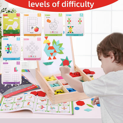 288 PCS Wooden Magnetic Pattern Blocks Set,Montessori Tangram Puzzle STEM Toys for Kids Ages 3-8, Educational Learning Toys Gift
