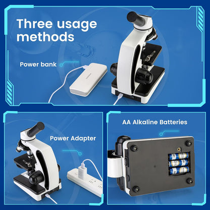 Microscope for Adults Kids 40X-2000X Compound Monocular Microscope for Students School Laboratory Home Education with Slides Set Phone Adapter