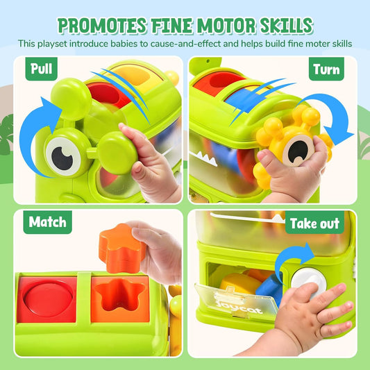 JoyCat Monster Eating The Shapes, Interactive Shape Sorter Toy for Toddlers 1-3, with 6 Rattle Shape Blocks and 2 Levers, Montessori Color Matching & Sorting Learning Toys, Gifts for 1 2 3 Year Old