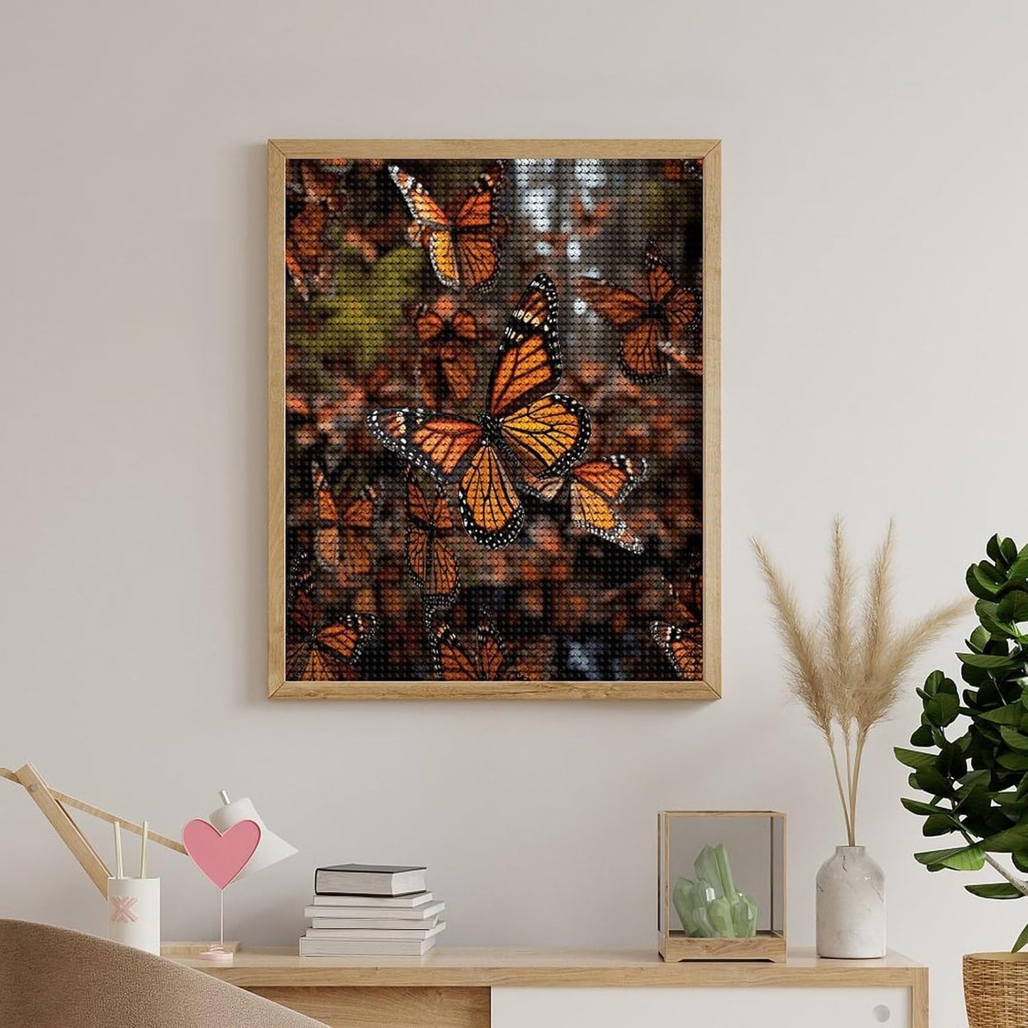 VstaDank Monarch Butterflies Diamond Painting Kits Exquisite DIY Full Round Drill Diamond Dots Painting for Adults Beginner Diamond Photo Paint with Diamond Picture Art Wall Decor 12"x20"