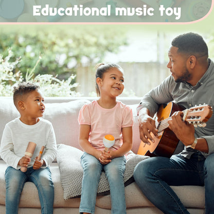 Stoie's Wooden Toddler Musical Instruments with Drum, Hand Bells, Flute, Maracas, Castanet, Tamburine, for Babies and Kids, Eco Friendly Montessori Educational Toy