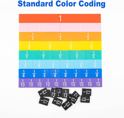 Rainbow Fraction Tiles, Montessori Math Materials, Fraction Manipulatives, Unit Fraction, Fraction Bars Math Manipulatives, Fraction Games, Homeschool Supplies (Set of 53)