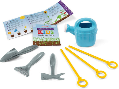Simplay3 Seed to Sprout Raised Garden Planter, Kids Outdoor Kit with Garden Tools for Growing Flowers or Vegetables, Green, Made in USA