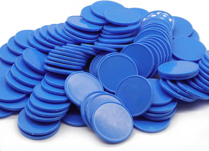Set of 100 Opaque Plastic Learning Counters Mini Poker Chips Game Tokens with Storage Box (Black+White+Blue+Purple, 1 Inch)