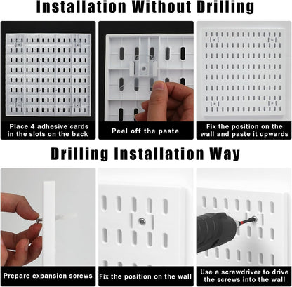 Dualshine Premium Pegboard Combination Kit, White Pegboard Wall Organizer with 4 Small Plastic Panels and 38 Accessories, Ideal for Craft Room, Bathroom, Nursery Storage, and Office (22"*22")