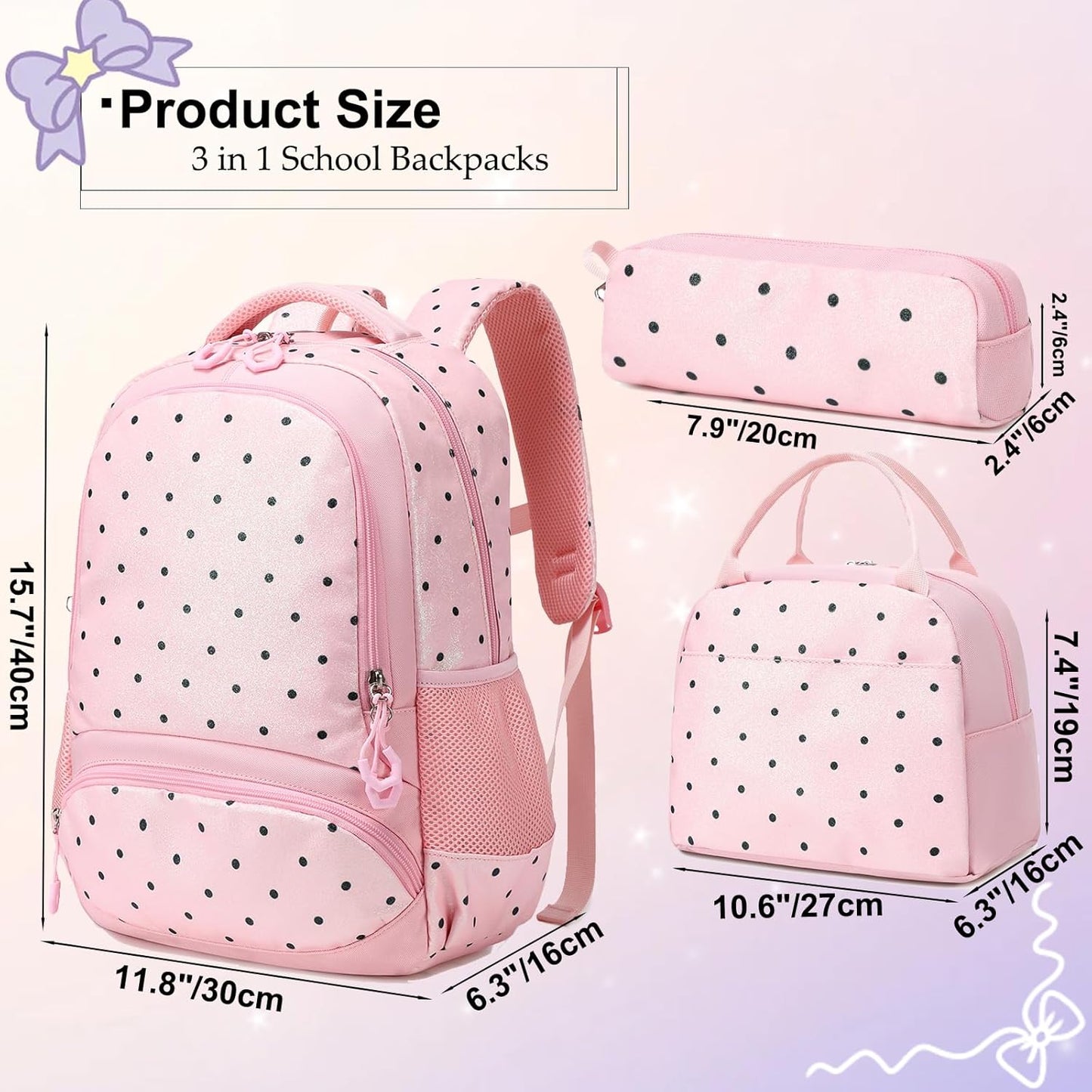Girls Backpack for Elementary Unicorn Backpack Kids Backpack School Bookbag for Girls 3 in 1 Set Back to School