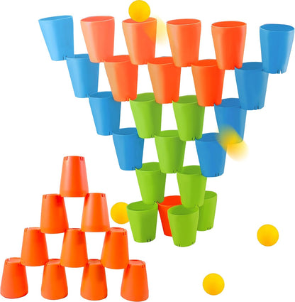 3-in-1 Cup Stacking Set; Toddler to Young Kids Quick Stacking Cups Game; Montessori Stackable Cups to Develop Hand-Eye Coordination, Motor Skills and Creative Play; Stack Cups and Ball Game; Ages 3+