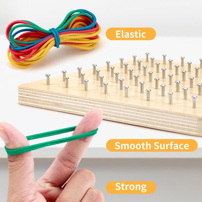 HEELWIRE Wooden Geoboard,Montessori Toy,Graphical Mathematical Education Toy for Kids with Pattern Cards and Rubber Bands to Figures and Shapes, Brain Teaser STEM Toy Geo Board (6 * 6 * 0.6 in)