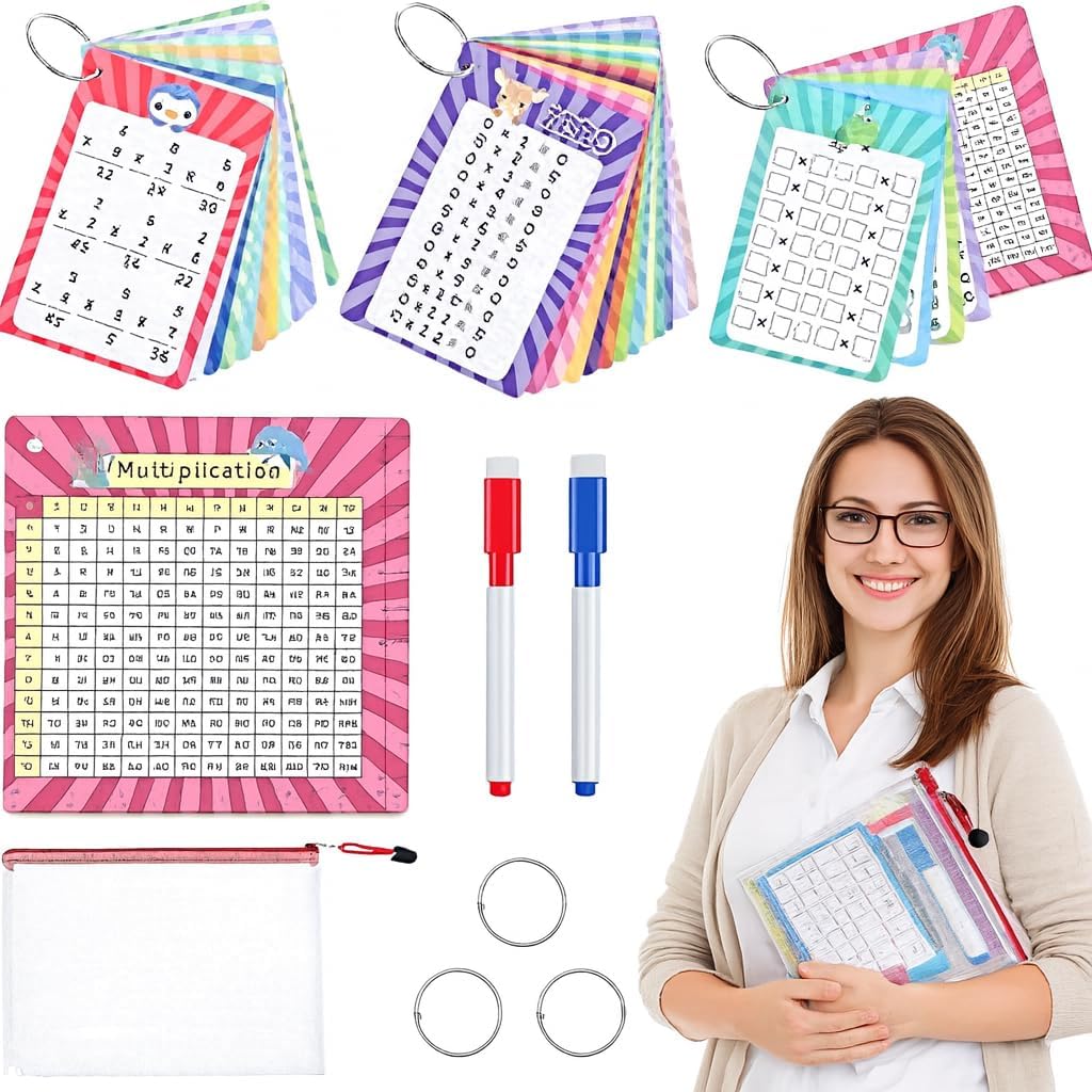 13 Pcs Multiplication Flashcards 0-12, Times Table Flash Cards Multiplication Chart Multiplications Game Math Flashcards for 1st to 3rd Grades