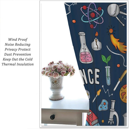 Science Physics Window Curtains, Abstract Math Chemistry Curtain Scientist Graffiti Print Window Treatments for Kids Teens Bedroom Living Room Kitchen Set 2 Panels,42x63 Inches
