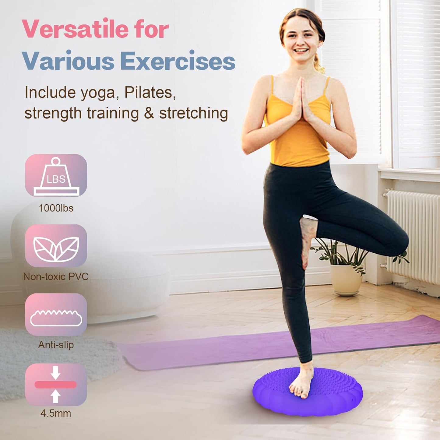 kisnbld Wobble Cushion, Extra Thick Wiggle Seat for Sensory Kids, Non-slip Balance Disc with Inflation Pump for Adults Core Strength, Posture Improvement & Physical Therapy (13.5in/34cm)