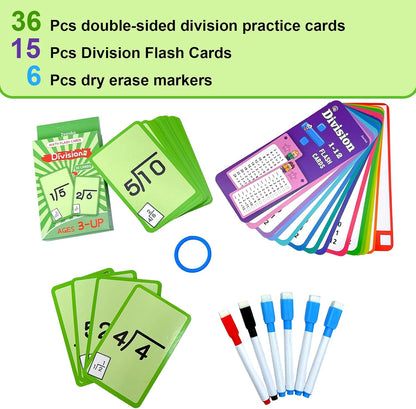 1-12 Math Flash Cards with 6 Dry Erase Pens, 15Pcs Big Multiplication Flash Cards + 36 Pcs Random Double-Sided Multiplication Practice Cards, Educational Math Flashcards for Kids Ages 6+