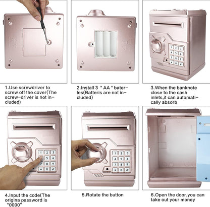 HUSAN Piggy Banks Money Banks for Kids, Electronic Password Code Money Banks ATM Banks Box Coin Bank for Children Boys and Girls (Grey Bue)